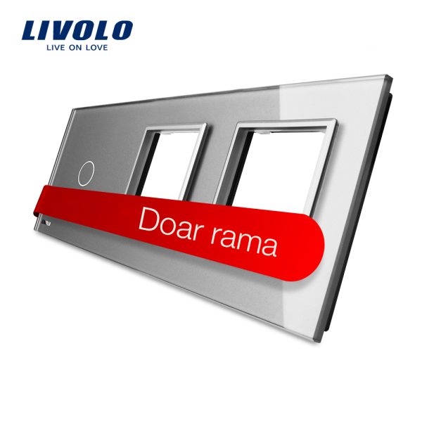 Panou intrerupator simplu cu touch si 2 prize Livolo din sticla