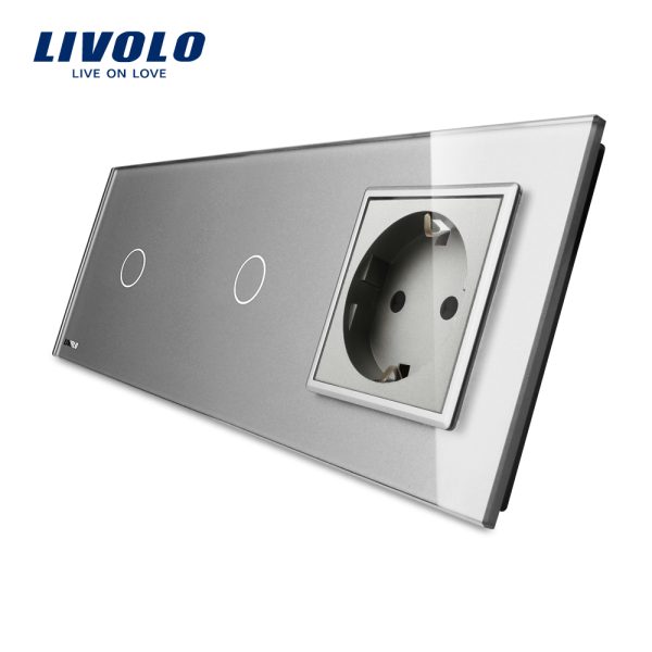 Intrerupator LIVOLO simplu+simplu cu touch si priza din sticla