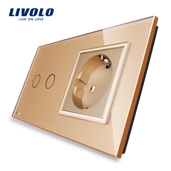 Intrerupator dublu + priza simpla Livolo rama din sticla