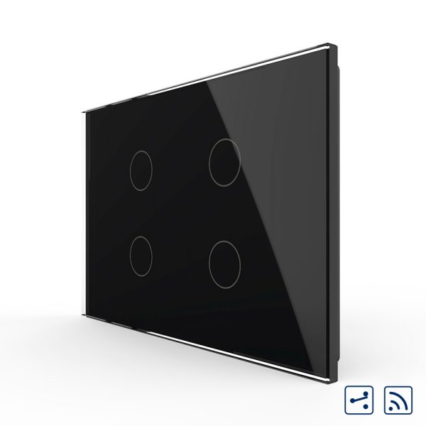 Intrerupator cvadruplu cap scara / cruce wireless cu touch Livolo din sticla, standard Italian – Serie noua