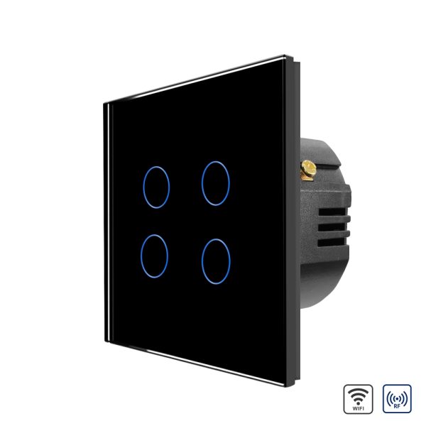 Intrerupator Cvadruplu Wi-Fi + RF433 cu Touch din Sticla LUXION