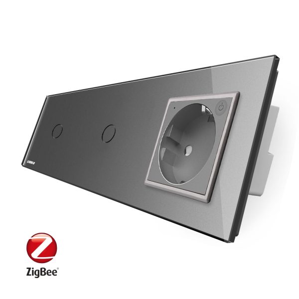Intrerupator LIVOLO simplu+simplu ZigBee cu touch si priza din sticla ZigBee, Control de pe telefon