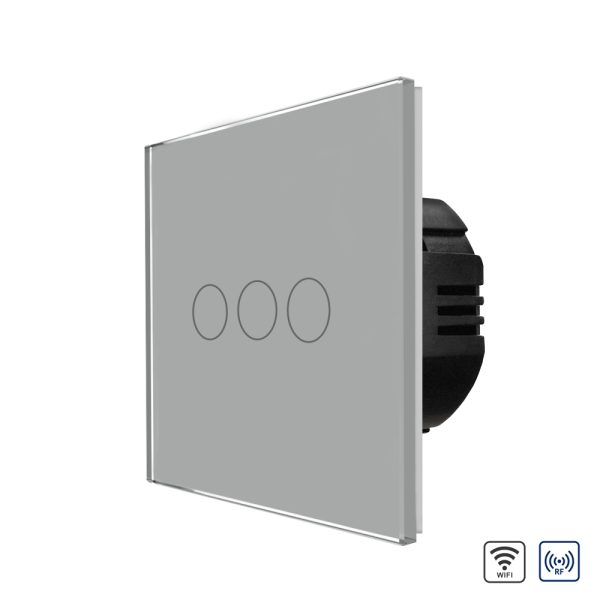 Intrerupator Triplu Wi-Fi + RF433 cu Touch din Sticla LUXION