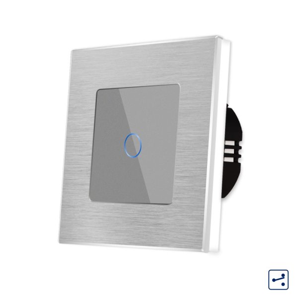 Intrerupator Simplu Cap Scara / Cruce cu Touch din Sticla si Rama de Aluminiu LUXION