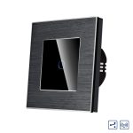Intrerupator Simplu Cap Scara / Cruce cu Touch din Sticla si Rama de Aluminiu LUXION, RF433