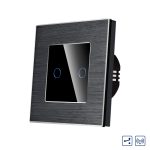 Intrerupator Dublu Cap Scara / Cruce cu Touch din Sticla si Rama de Aluminiu LUXION, RF433