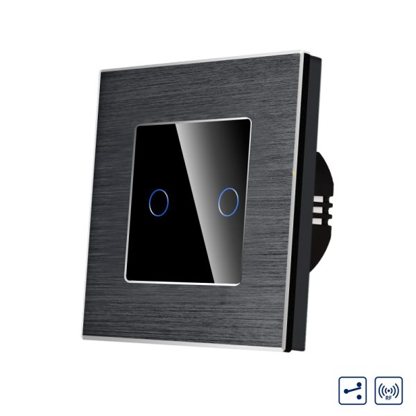 Intrerupator Dublu Cap Scara / Cruce cu Touch din Sticla si Rama de Aluminiu LUXION, RF433