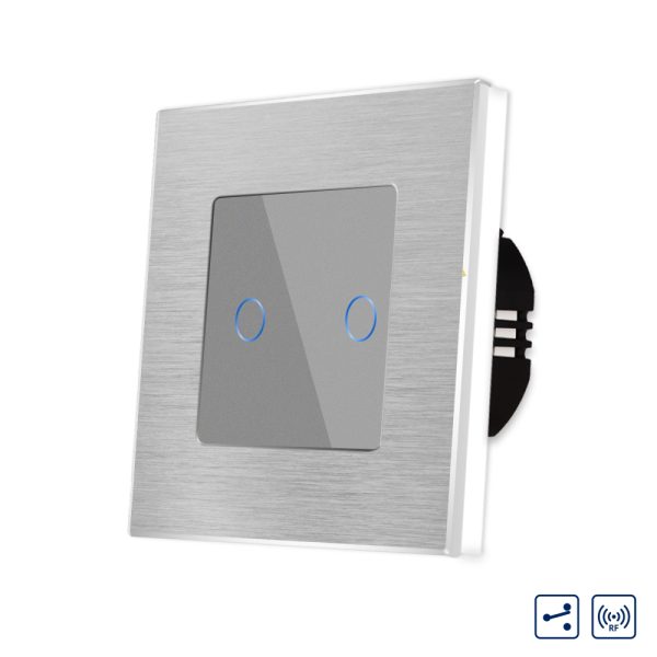 Intrerupator Dublu Cap Scara / Cruce cu Touch din Sticla si Rama de Aluminiu LUXION, RF433