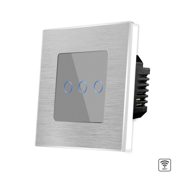 Intrerupator Triplu Wi-Fi cu Touch din Sticla si Rama de Aluminiu LUXION