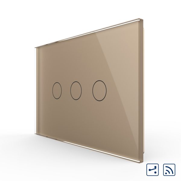 Intrerupator triplu cap scara/cruce wireless cu touch Livolo din sticla – standard italian