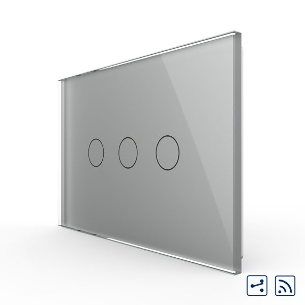 Intrerupator triplu cap scara/cruce wireless cu touch Livolo din sticla – standard italian
