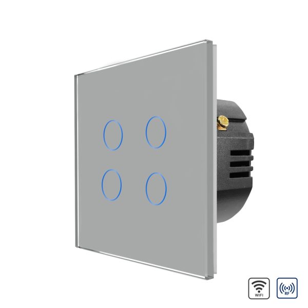 Intrerupator Cvadruplu Wi-Fi + RF433 cu Touch din Sticla LUXION