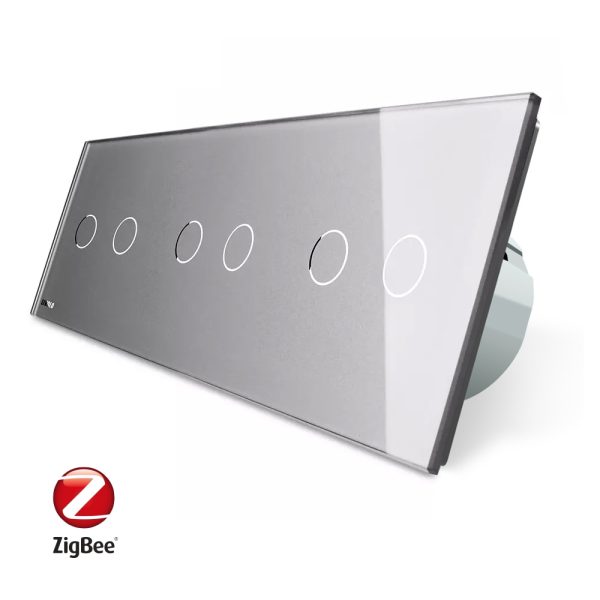 Intrerupator dublu+dublu+dublu cu touch Livolo din sticla, Protocol ZigBee, Control de pe telefon