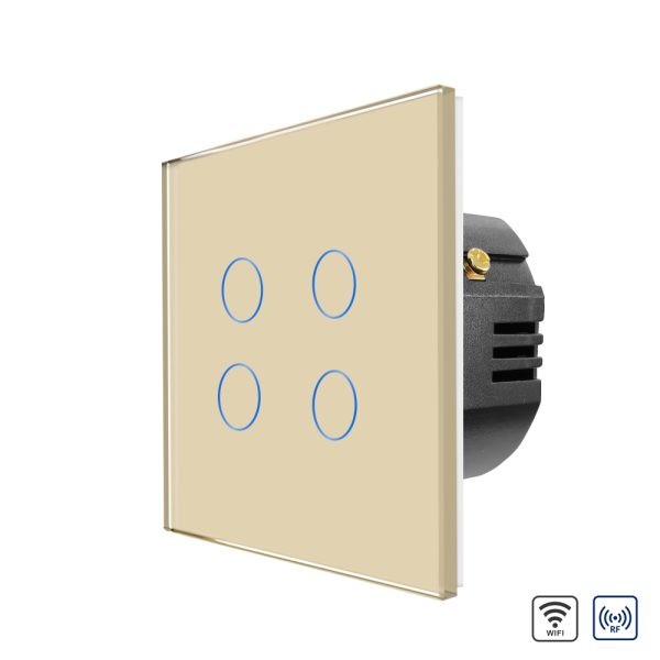 Intrerupator Cvadruplu Wi-Fi + RF433 cu Touch din Sticla LUXION