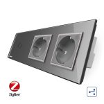 Intrerupator LIVOLO simplu ZigBee cap scara / cap cruce cu touch si 2 prize ZigBee din sticla, Control de pe telefon
