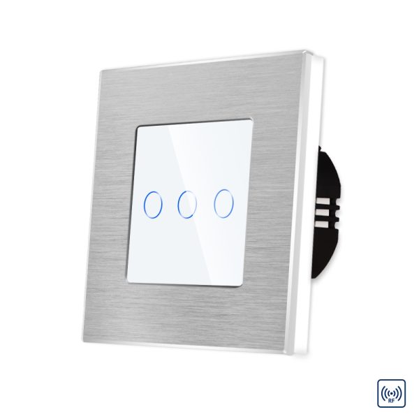 Intrerupator Triplu cu Touch din Sticla si Rama de Aluminiu LUXION, RF433