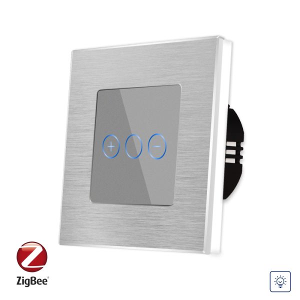 Intrerupator Simplu cu Variator cu Touch din Sticla si Rama de Aluminiu LUXION, protocol Zigbee