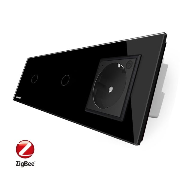 Intrerupator LIVOLO simplu+simplu ZigBee cu touch si priza din sticla ZigBee, Control de pe telefon