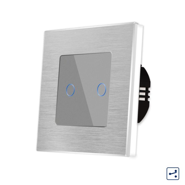 Intrerupator Dublu Cap Scara / Cruce cu Touch din Sticla si Rama de Aluminiu LUXION