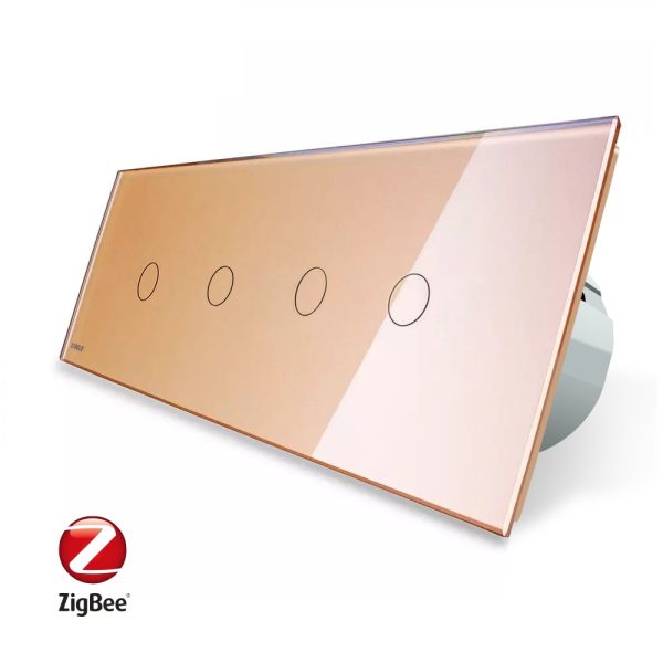 Intrerupator LIVOLO cu touch din sticla cu 4 intrerupatoare simple, Protocol ZigBee, Control de pe telefon