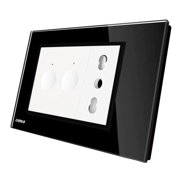 Intrerupator dublu + priza Livolo cu rama din sticla, Standard italian