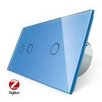 Intrerupator dublu + simplu cu touch Livolo din sticla, Protocol ZigBee, Control de pe telefon