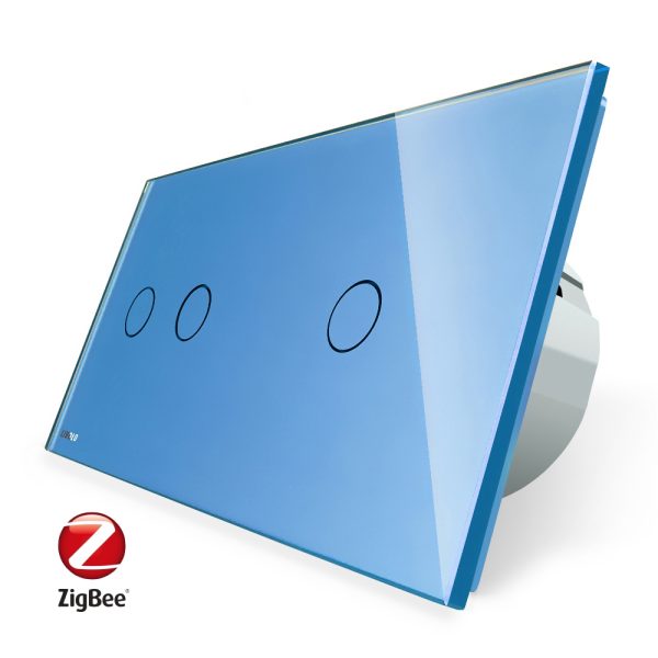 Intrerupator dublu + simplu cu touch Livolo din sticla, Protocol ZigBee, Control de pe telefon