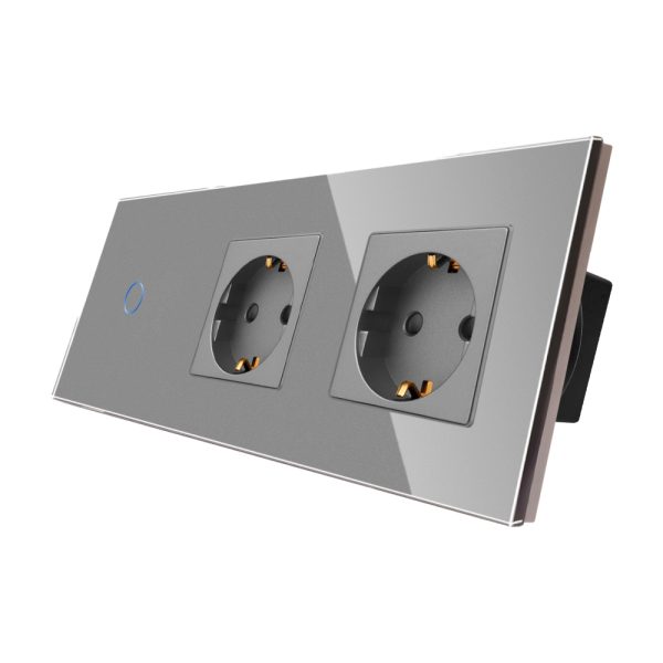 Intrerupator Simplu + 2 Prize cu Rama din Sticla LUXION