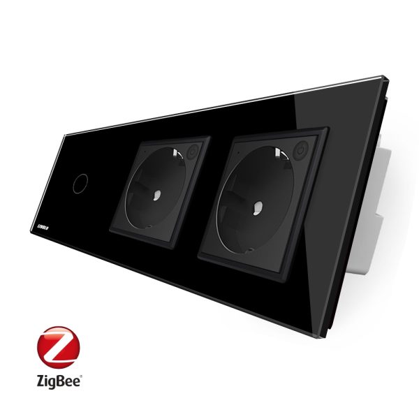 Intrerupator LIVOLO simplu ZigBee cu touch si 2 prize din sticla ZigBee, Control de pe telefon