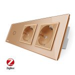 Intrerupator LIVOLO simplu ZigBee cu touch si 2 prize din sticla ZigBee, Control de pe telefon