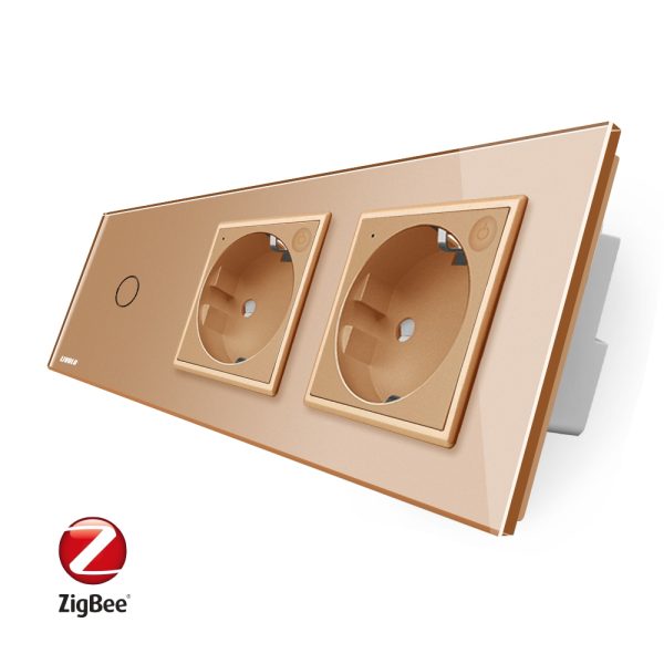 Intrerupator LIVOLO simplu ZigBee cu touch si 2 prize din sticla ZigBee, Control de pe telefon