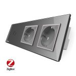Intrerupator LIVOLO simplu ZigBee cu touch si 2 prize din sticla ZigBee, Control de pe telefon