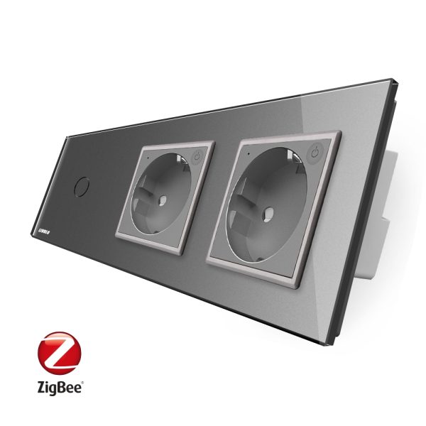 Intrerupator LIVOLO simplu ZigBee cu touch si 2 prize din sticla ZigBee, Control de pe telefon