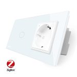 Intrerupator simplu ZigBee + priza simpla ZigBee, Livolo cu rama din sticla, Control de pe telefon
