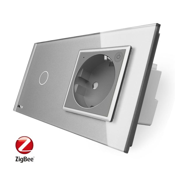 Intrerupator simplu ZigBee + priza simpla ZigBee, Livolo cu rama din sticla, Control de pe telefon