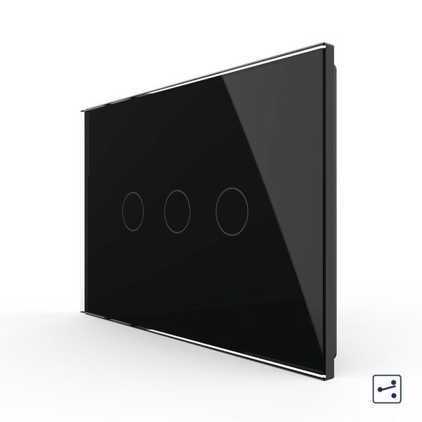 Intrerupator triplu cap scara / cruce cu touch Livolo din sticla, standard italian – Serie noua