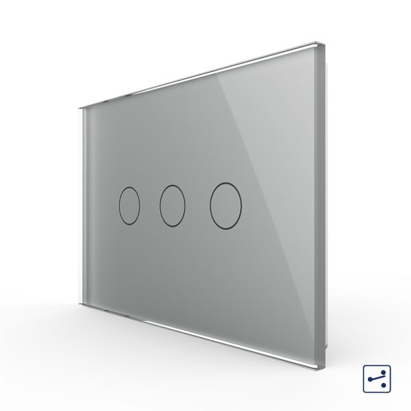 Intrerupator triplu cap scara / cruce cu touch Livolo din sticla, standard italian – Serie noua