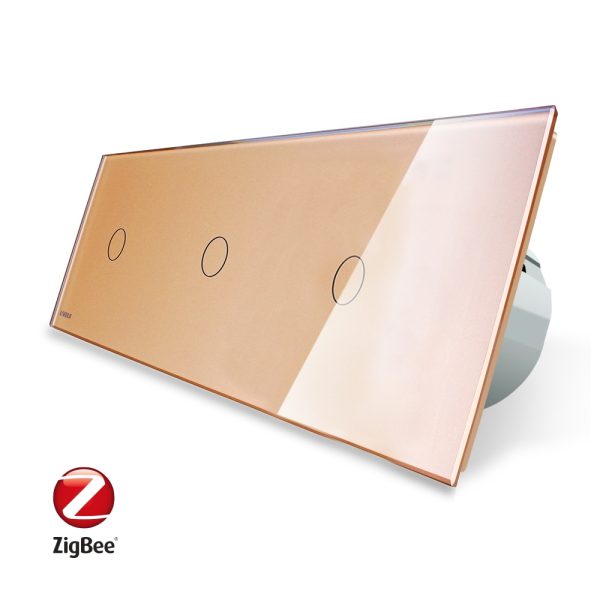 Intrerupator triplu cu touch Livolo din sticla, Protocol ZigBee, Control de pe telefonul mobil