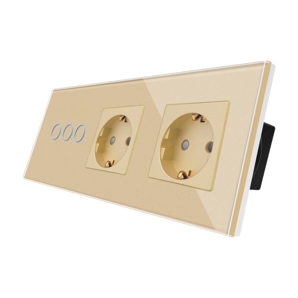 Intrerupator Triplu + 2 Prize cu Rama din Sticla LUXION