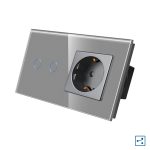 Intrerupator Dublu Cap Scara / Cruce + Priza cu Rama din Sticla LUXION