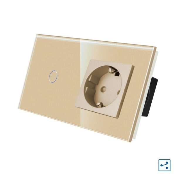 Intrerupator Simplu Cap Scara / Cruce + Priza cu Rama din Sticla LUXION