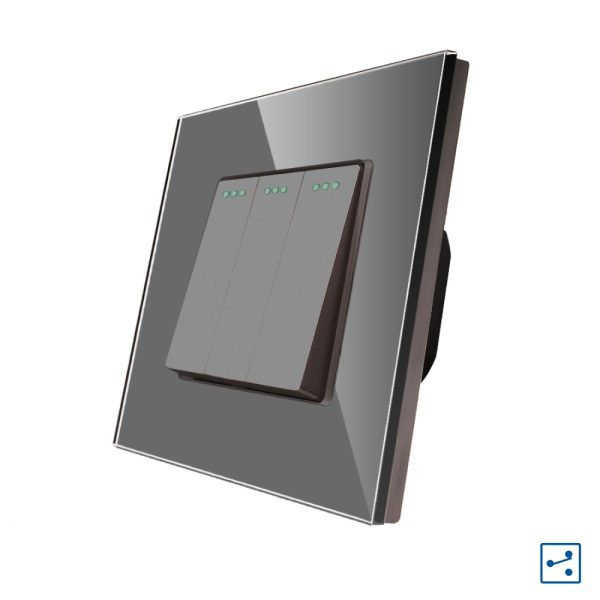Intrerupator Triplu Cap Scara Mecanic LUXION cu Rama din Sticla