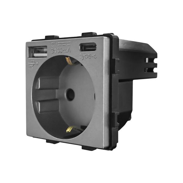 Modul Priza Simpla + USB-A + USB-C LUXION