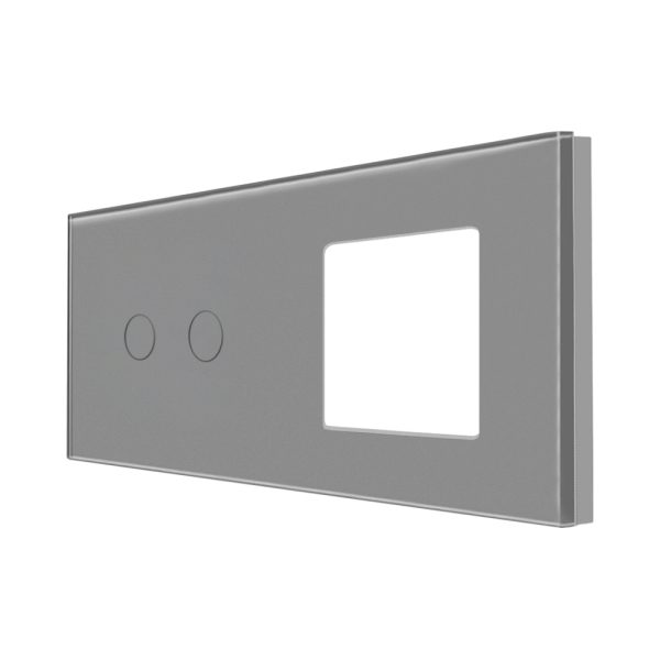 Panou Intrerupator Dublu cu Touch si Priza Simpla Din Sticla LUXION