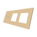 Panou Intrerupator Dublu cu Touch si 2 Prize Din Sticla LUXION