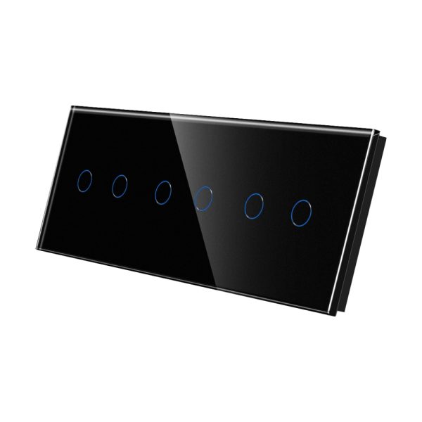 Panou Intrerupator Dublu + Dublu + Dublu cu Touch Din Sticla LUXION