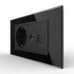Priza Dubla Livolo cu Rama din Sticla 1 Priza Schuko+TV/internet, Standard Italian – Serie Noua