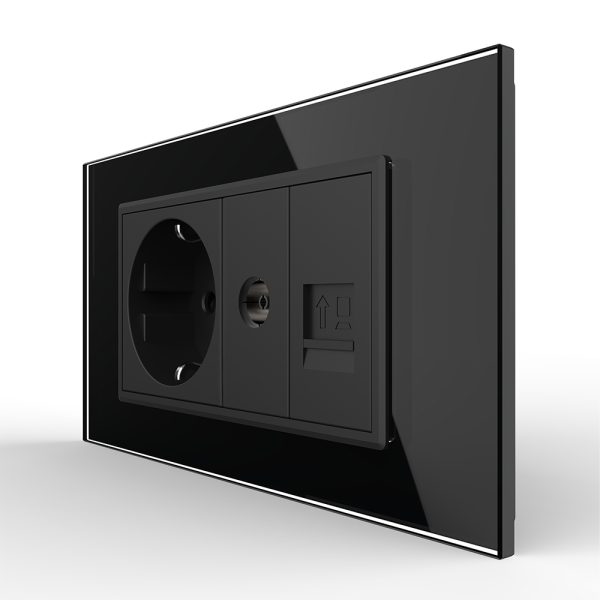 Priza Dubla Livolo cu Rama din Sticla 1 Priza Schuko+TV/internet, Standard Italian – Serie Noua