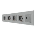 Priza Cvadrupla Schuko + TV + Internet cu Rama Din Sticla LUXION