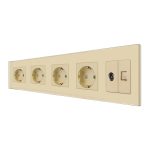 Priza Cvadrupla Schuko + TV + Internet cu Rama Din Sticla LUXION
